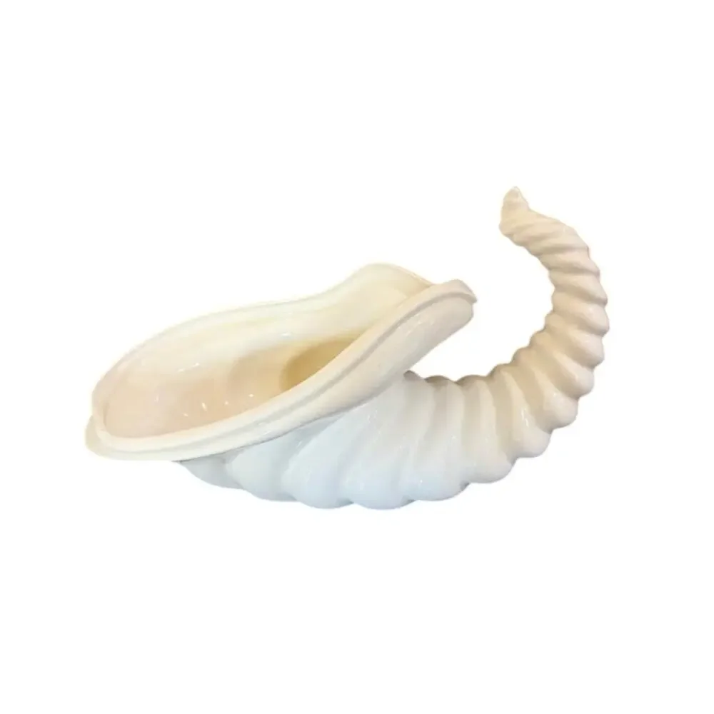 Vintage Atlantic Mold ivory Ceramic Cornucopia Vase Horn of Plenty 1970s